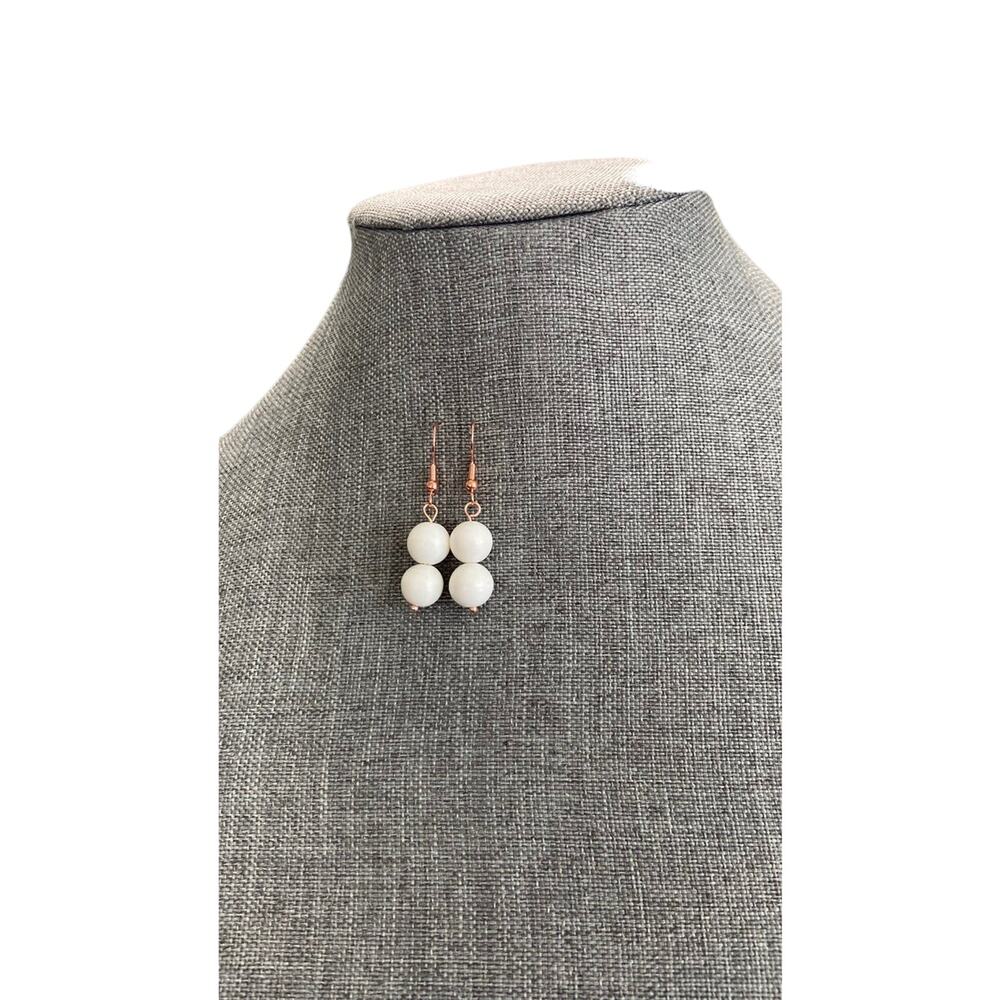 white bead earrings rose gold tone